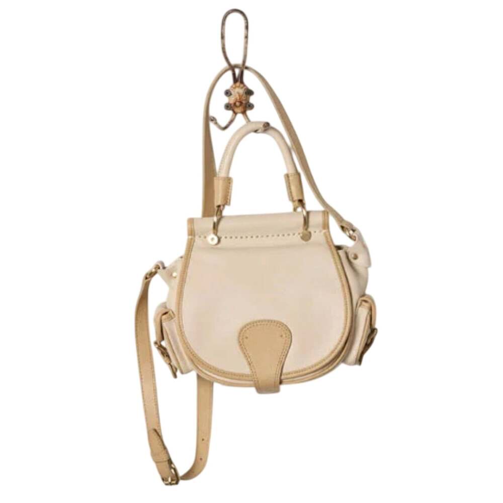 Schuler & Sons Anthropologie Cream Tan Saddle Top Handle Crossbody Bag